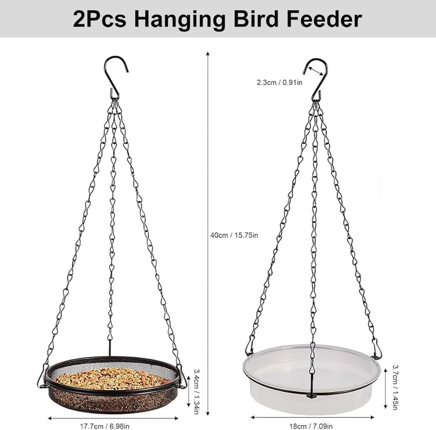 Birdfeeders Outside Hanging, 2-in-1 Metal Birdfeeder & Birdbath Wild Bird Feeder with Mesh Tray and Water Bowl for Garden, Patio, Or Yard, Decoración al aire Libre