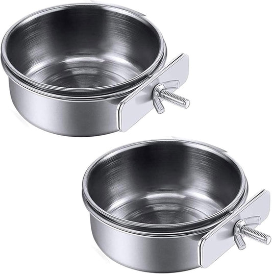2PCS Bird Feeding Dish Cup Parrot Food Bowl Clamp Holder Cage for Parakeets AfricanGreyConures Cockatiels Lovebirds Bird Feeding Dish Parrot Removable Stainless Steel Bowl Clamp Holder Birds