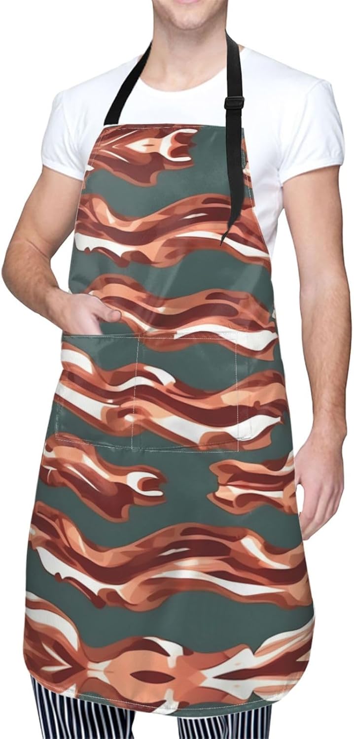 Bacon Pattern Print Laundry apron 28x33 In Waterproof Kitchen Apron with Pockets for Cooking Baking