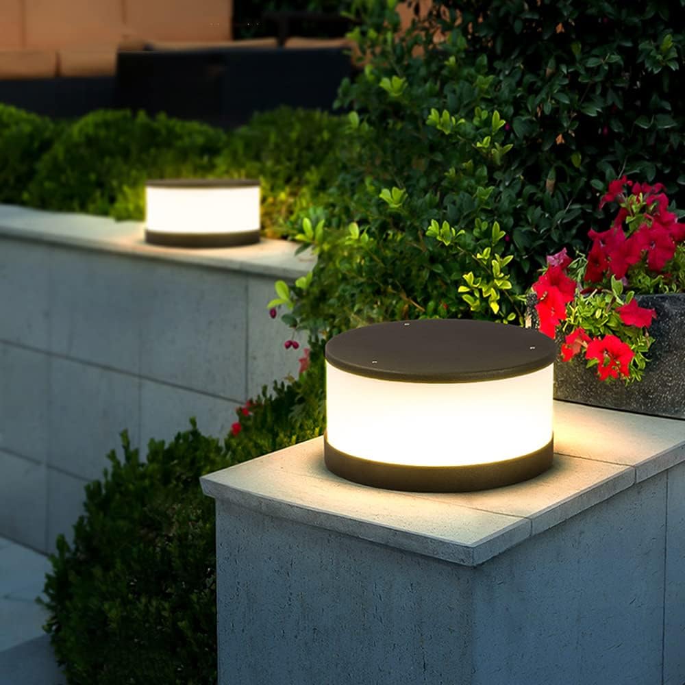 Post Lights Outdoor Round Solar Lawn Light Waterproof Wall Light Nordic Simple Garden Garden Light Landscape Light Outdoor Villa Gate Post Head Light LED Night Security Lighting Fixtures