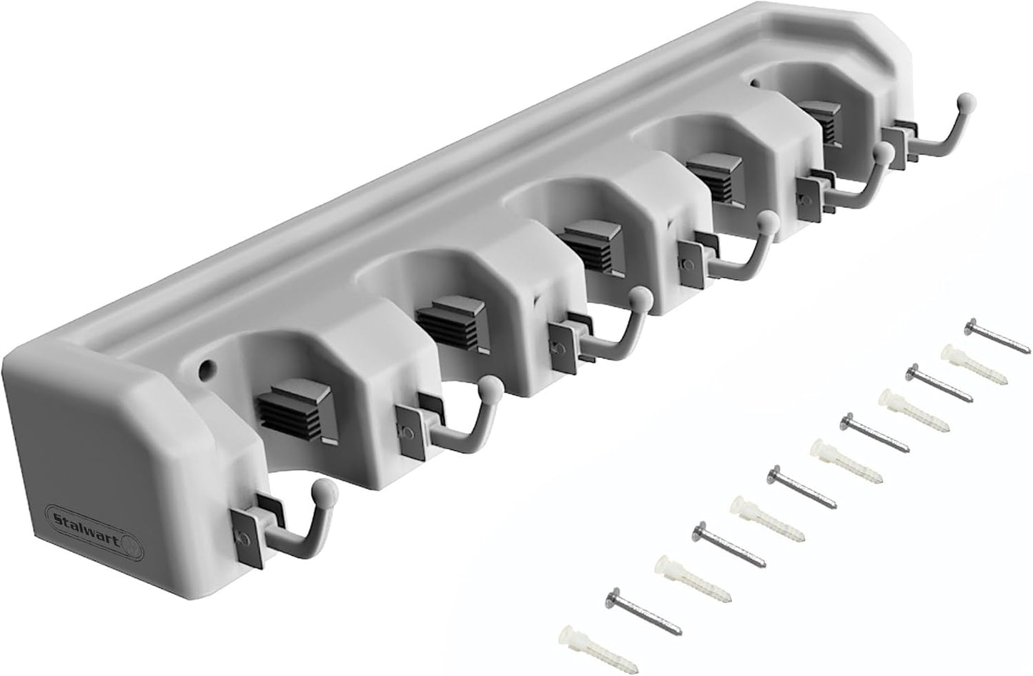 Wall Organizer with Adjustable Slots and Hooks - Wall-Mounted Tool and Broom Holder - Organization and Storage for the Kitchen and Garage by Stalwart
