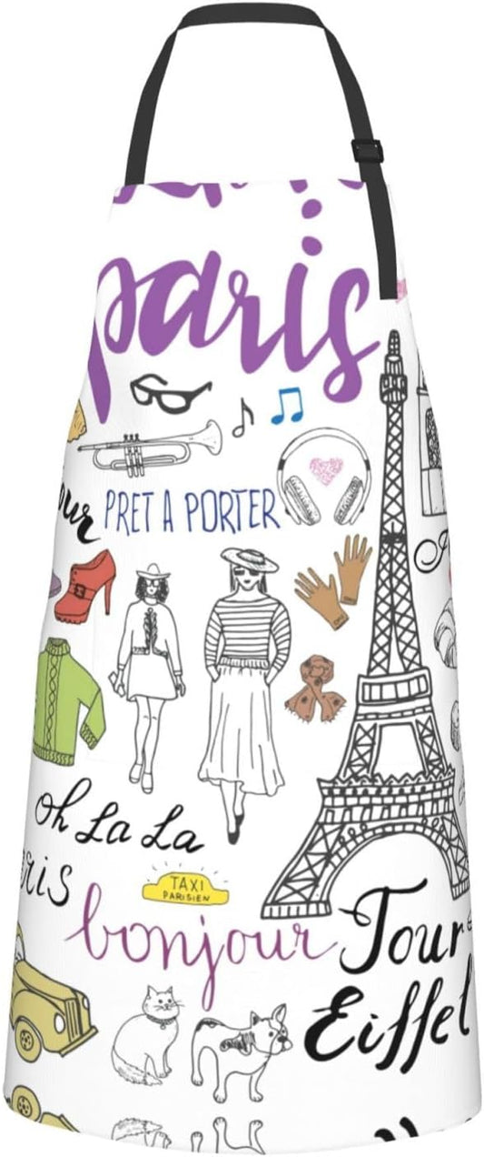 French Paris Tour Eiffel Tower print Waterproof apron with pocket adjustable cooking apron for adult kitchen bibs to bake