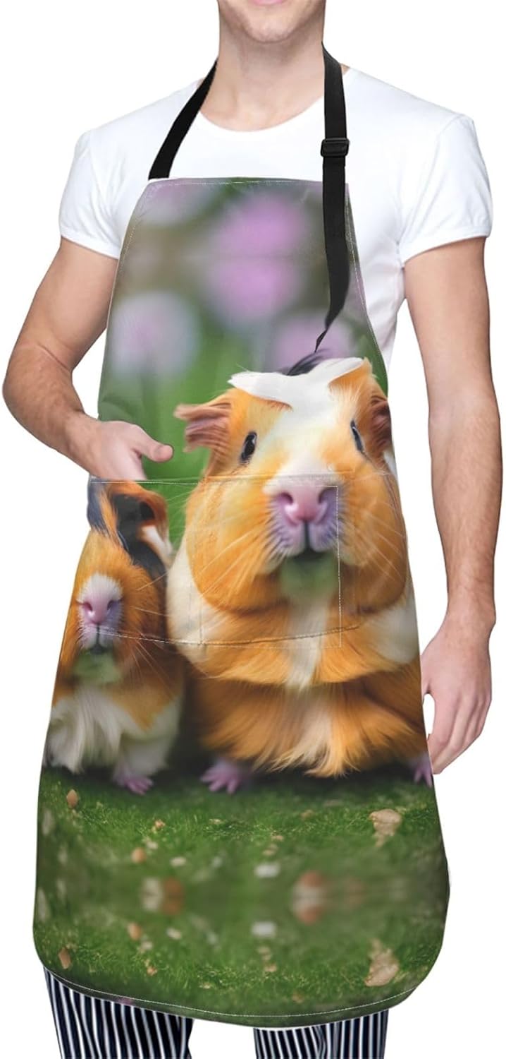 Cute guinea pigs print Waterproof apron with pocket adjustable cooking apron for adult kitchen bibs to bake