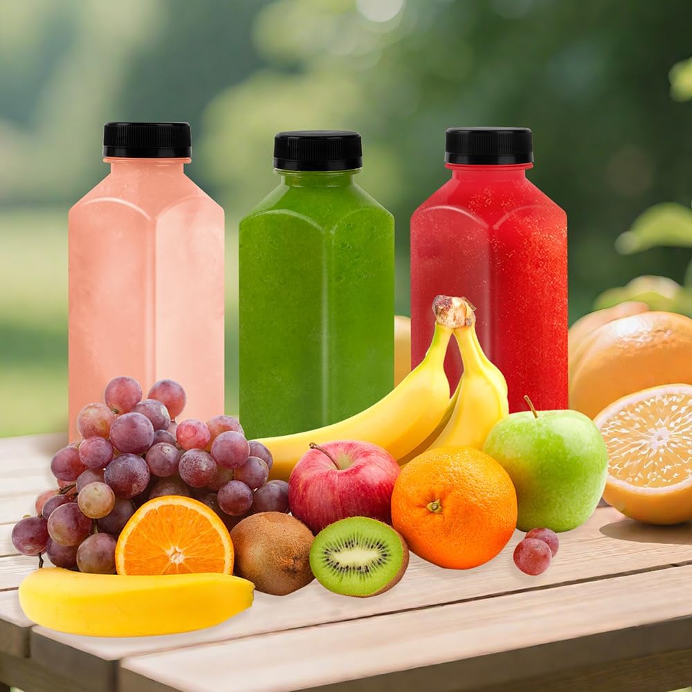 10 Pcs 12oz Plastic Juice Bottles With Caps, Reusable Food Grade Chear