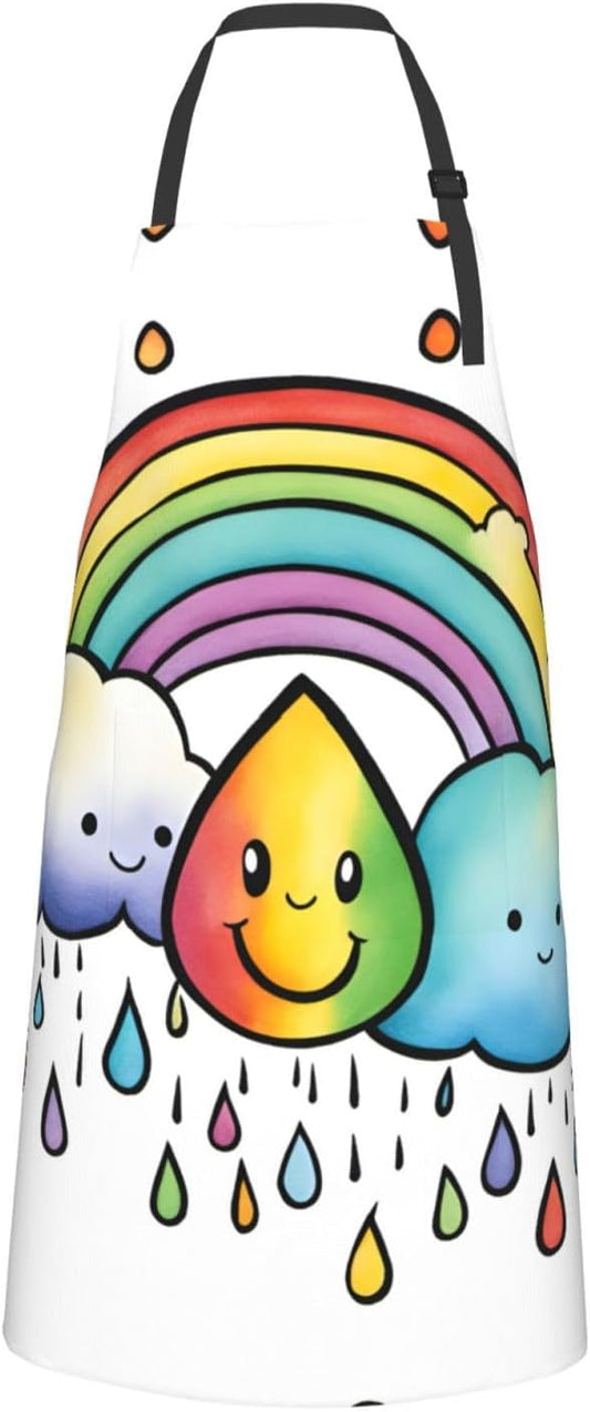 Rainbow Clouds Raindrop 1 print Waterproof chef's apron with pocket apron for kitchen cooking baking barbecue and gardening
