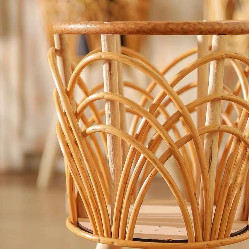 Boho Rattan Plant Stand Indoor Outdoor - Set of 2 (Small & Medium) Wicker Planter Shelf for Multiple Plants, Mid-Century Modern Wooden Flower Pot Holder with Stand, Farmhouse Home Decor for Living Room, Balcony, Patio