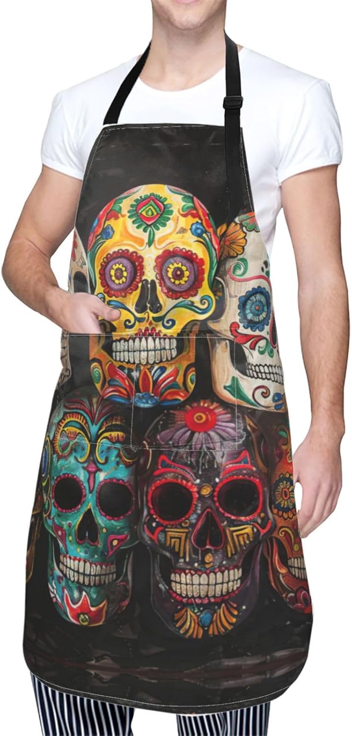 sugar skulls print Waterproof chef's apron with pocket apron for kitch