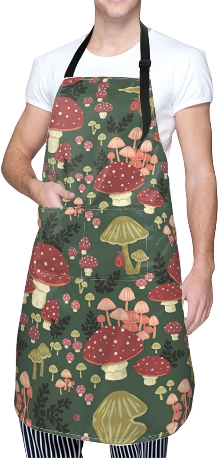 Bright Mushrooms Art print Waterproof apron with pocket adjustable coo