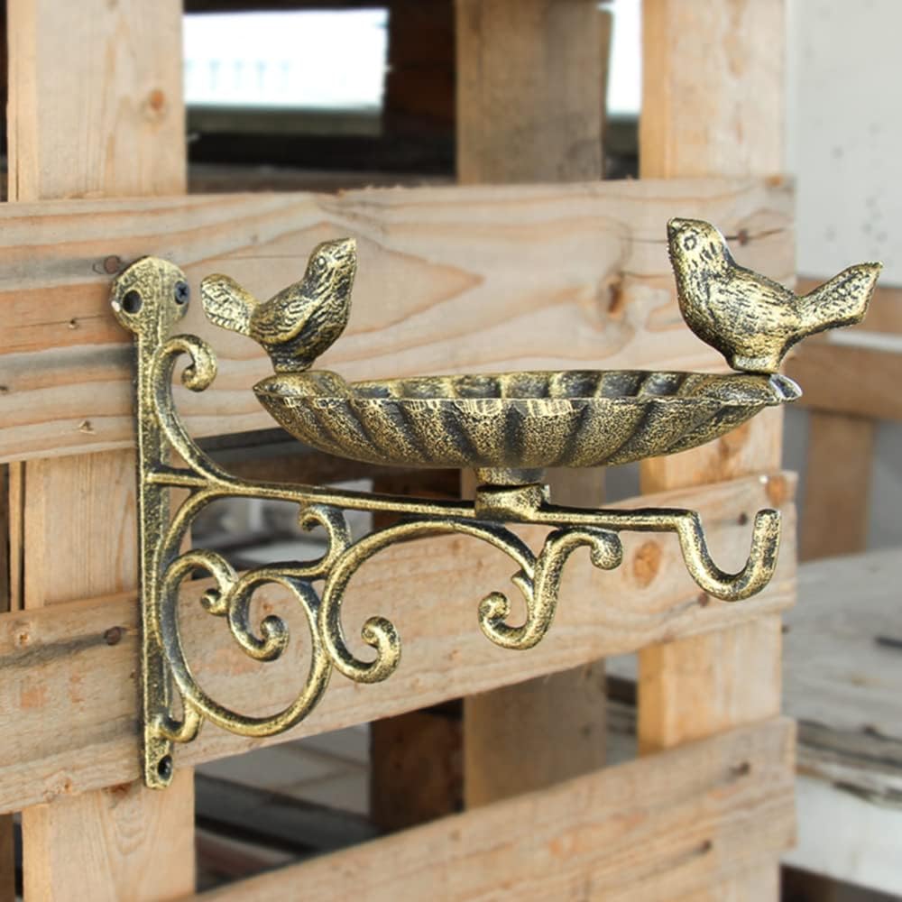Cast Iron Wall Bird Feeder,Gold Wild Life Birds Bath for Outdoors,Pati