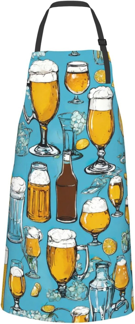 Beer Bubble Print Laundry apron 28x33 In Waterproof Kitchen Apron with Pockets for Cooking Baking