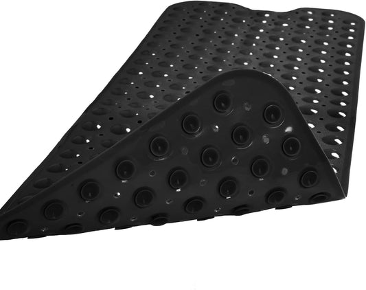 Linoows Bathtub and Shower Mats, Extra Long Non-Slip Bath Mat 39 x 16 Inch, Machine Washable Bath Tub Mat with Suction Cups & Drain Holes for Bathroom, Black