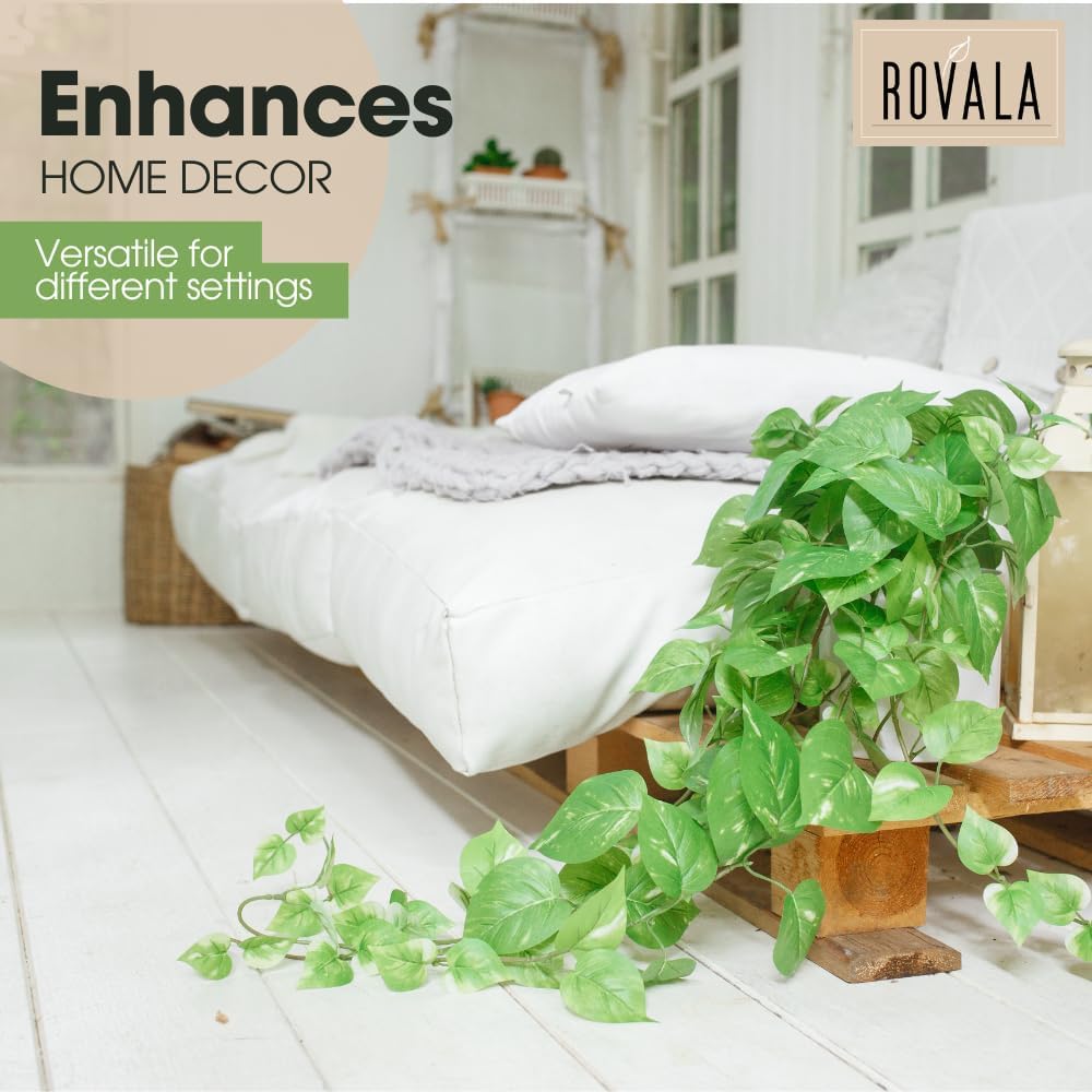 ROVALA Silk Plants for Home Decor Indoor in Pot Realistic Artificial Plants Fake Hanging Plants Faux Plants Indoor Fake Potted Plants Fake Plants for Shelves Bathroom Plants, Fake Pothos (Light Green)