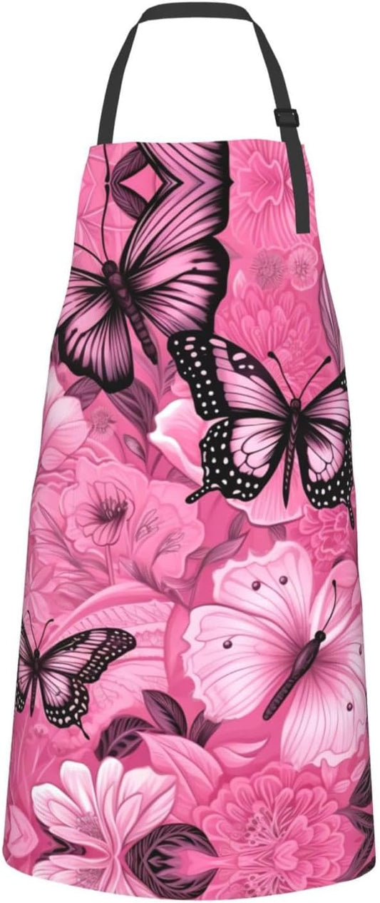 Red Butterfly Seamless tile print Waterproof apron with pocket adjustable cooking apron for adult kitchen bibs to bake