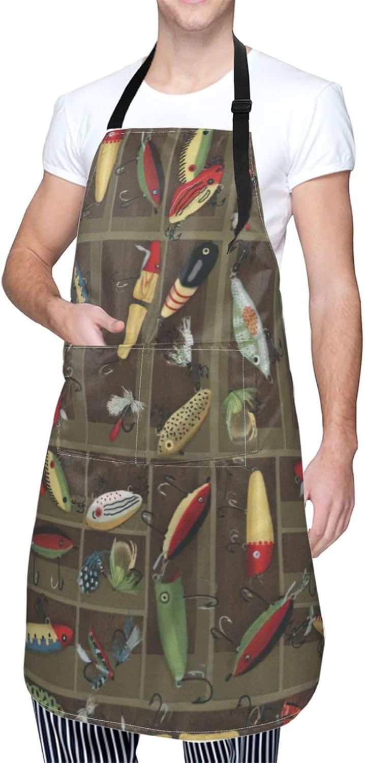 Fishing Lure Style print Waterproof apron with pocket adjustable cooking apron for adult kitchen bibs to bake