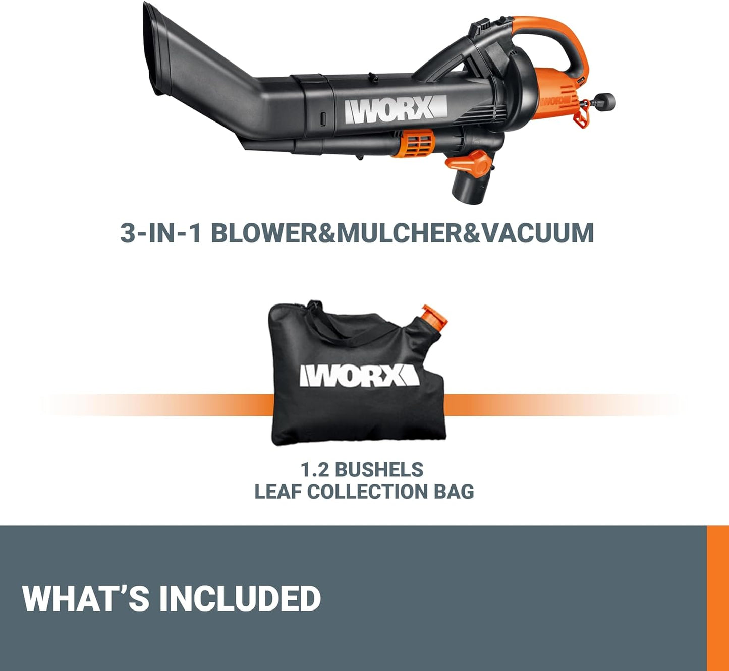 WORX Trivac 3 in 1 Electric Leaf Blower for Lawn Care, Leaf Vacuum wit
