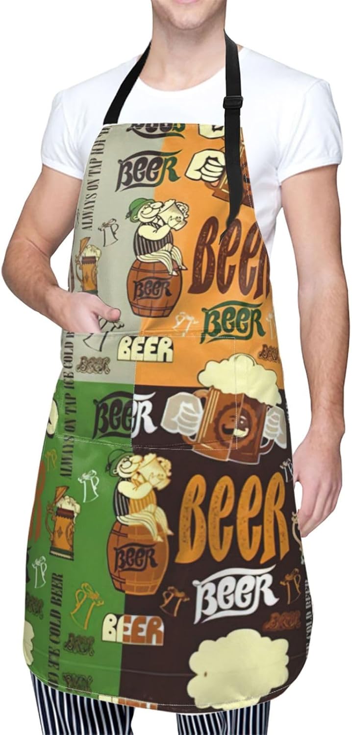Beer print Waterproof apron with pocket adjustable cooking apron for adult kitchen bibs to bake