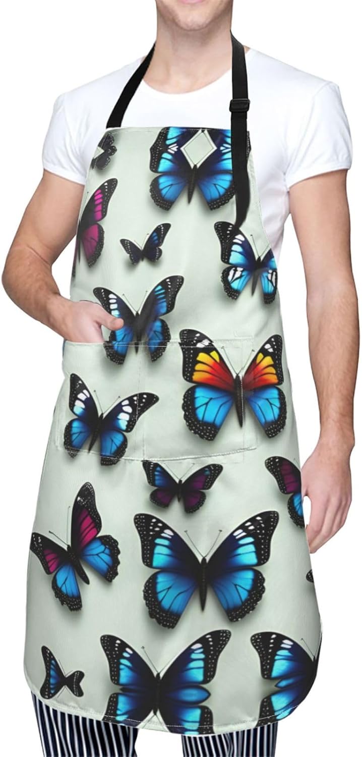 Butterfly and cello print Waterproof apron with pocket adjustable cooking apron for adult kitchen bibs to bake