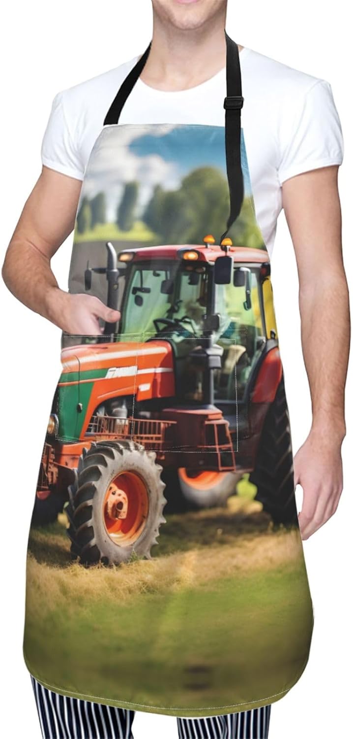 Company Farm Tractors Print Laundry apron 28x33 In Waterproof Kitchen Apron with Pockets for Cooking Baking