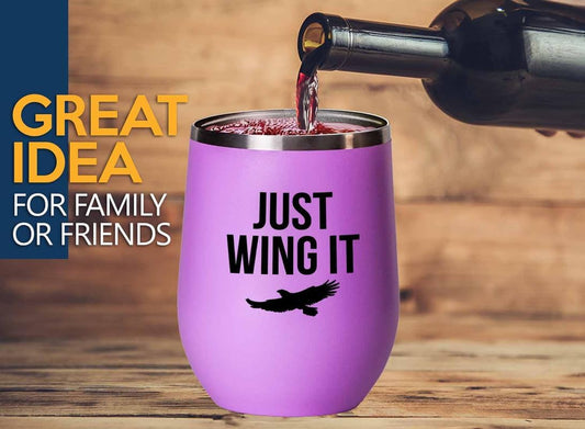 Birding Pink Edition Wine Tumbler 12oz - Just wing it - Bird Feeder Ba