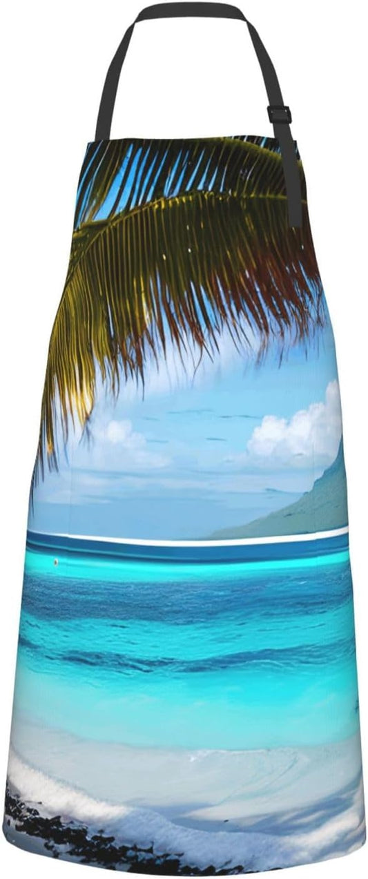 YANYU Tahiti Beach Print 28x33 In Kitchen Apron Stylish Chef Apron with Pockets for Cooking Baking Painting