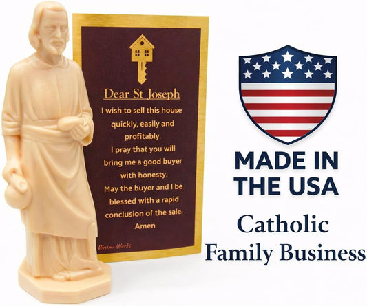 Westmon Works St Joseph House Selling Statue and Double Sided Prayer Card Faith-Based Made in The USA Figurine with Prayer for Selling Homes