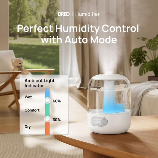 DREO Humidifiers for Bedroom, 3L Top Fill 30H & 26dB Quiet Runtime for