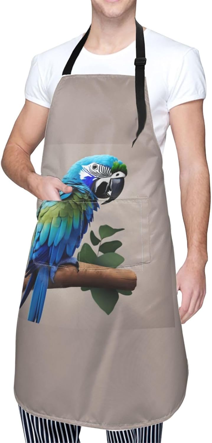 Blue Parrot Hugging 1 print Waterproof chef's apron with pocket apron for kitchen cooking baking barbecue and gardening