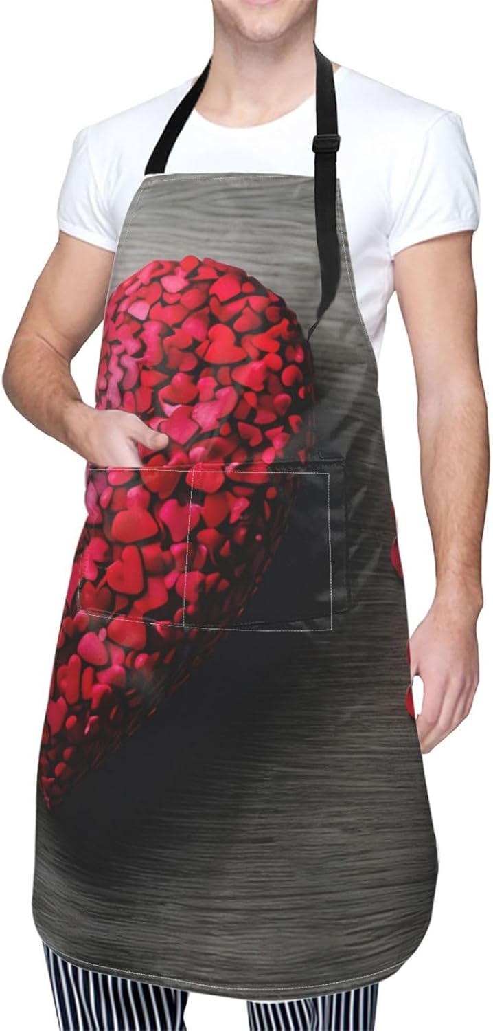 Falling Red Hearts print Waterproof chef's apron with pocket apron for kitchen cooking baking barbecue and gardening