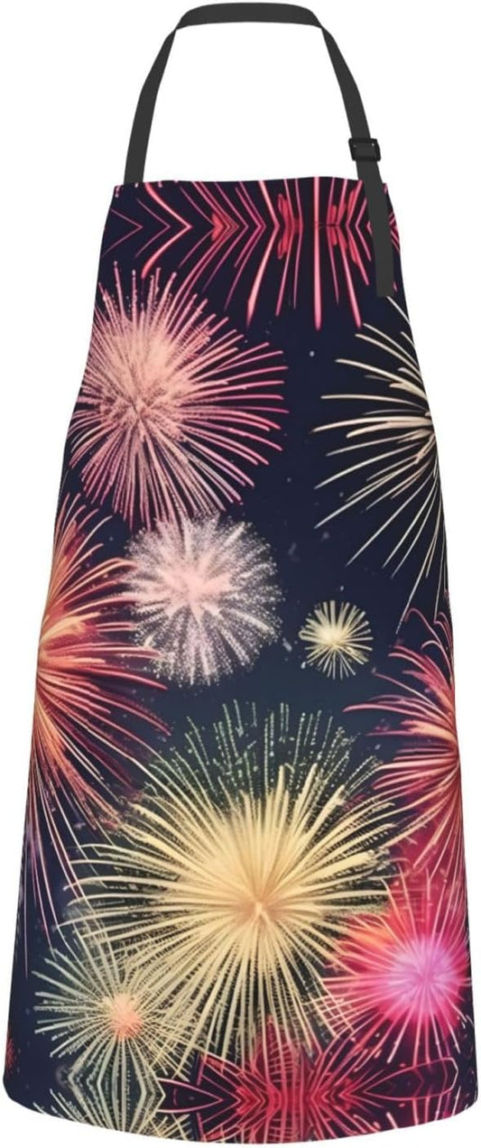 Beautiful Firework Print Laundry apron 28x33 In Waterproof Kitchen Apron with Pockets for Cooking Baking
