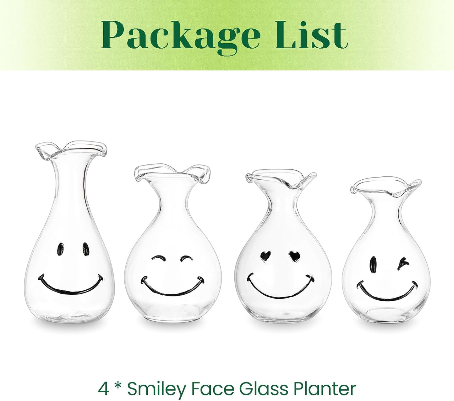 Hewory Smiley Face Glass Planter: 4 PCS Cute Propagation Stations for Hydroponic Plants Cutting Flowers - Clear Terrarium Propgation Vases Jars for Home Office Decor Plant Lover Gifts