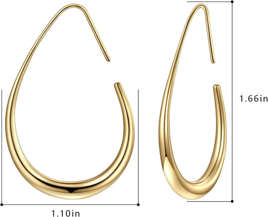 Lightweight Teardrop Hoop Earrings for Women - 14k Gold/White Gold Pla