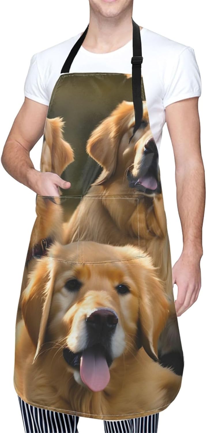 Golden Retrievers print Waterproof apron with pocket adjustable cooking apron for adult kitchen bibs to bake