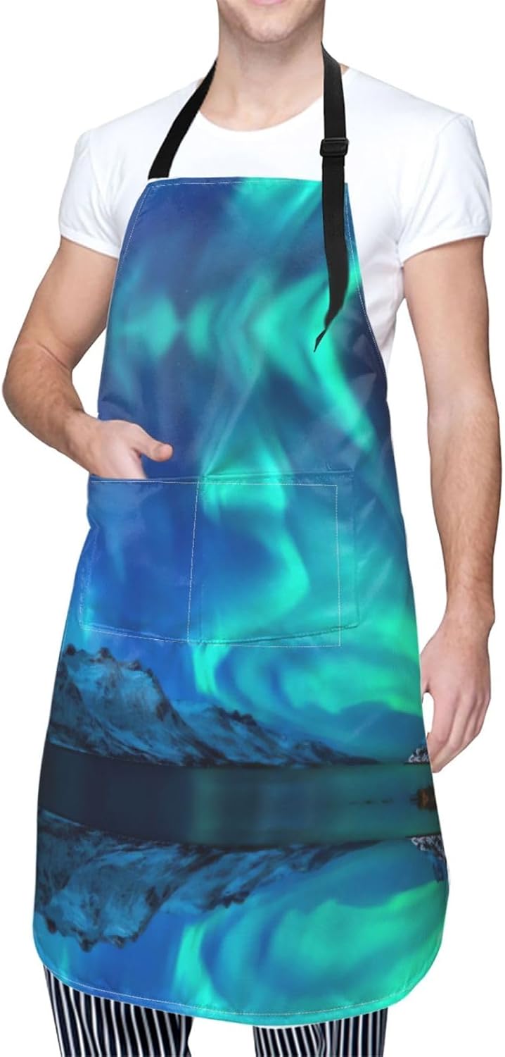 Northern Lights print Waterproof apron with pocket adjustable cooking apron for adult kitchen bibs to bake