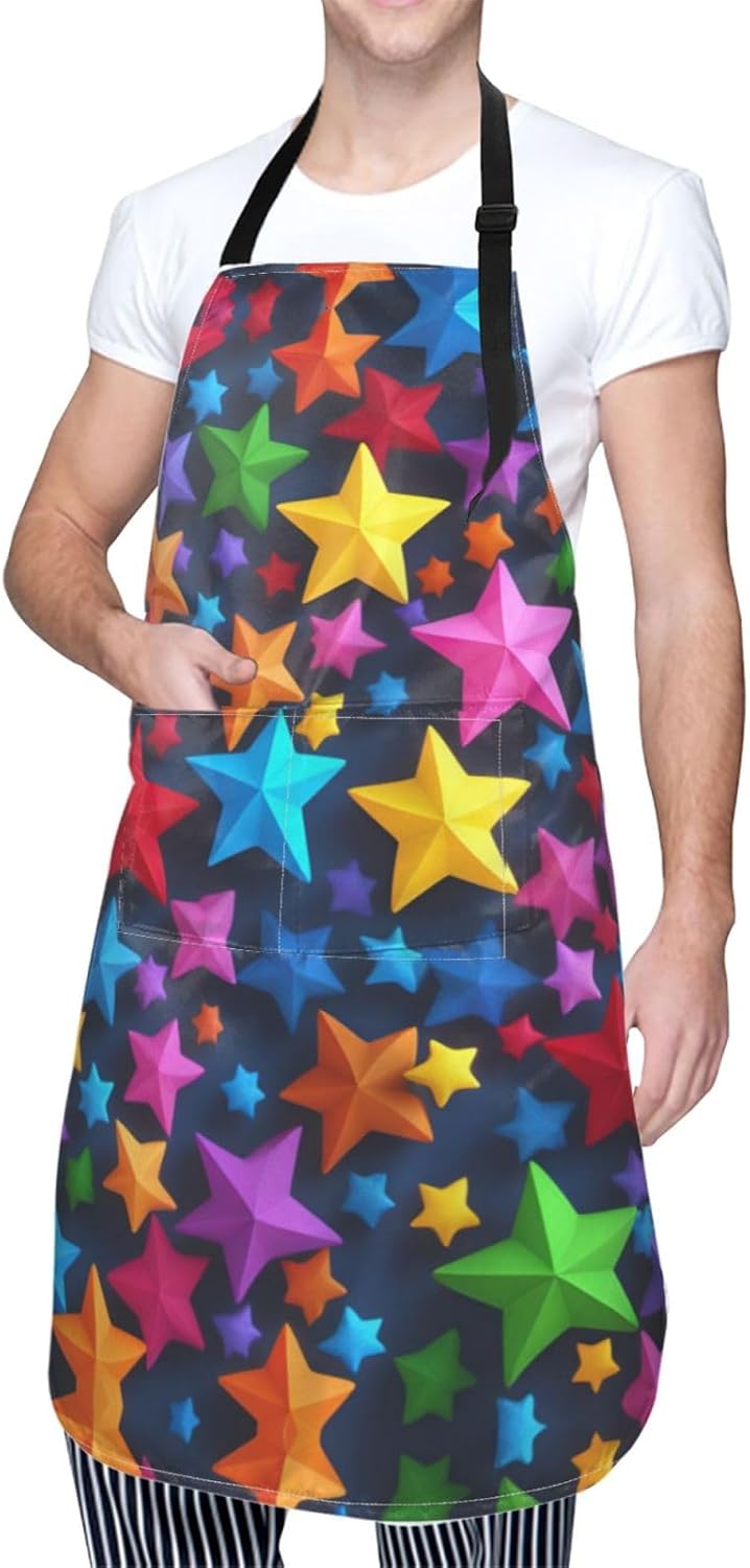 color stars print Waterproof chef's apron with pocket apron for kitchen cooking baking barbecue and gardening