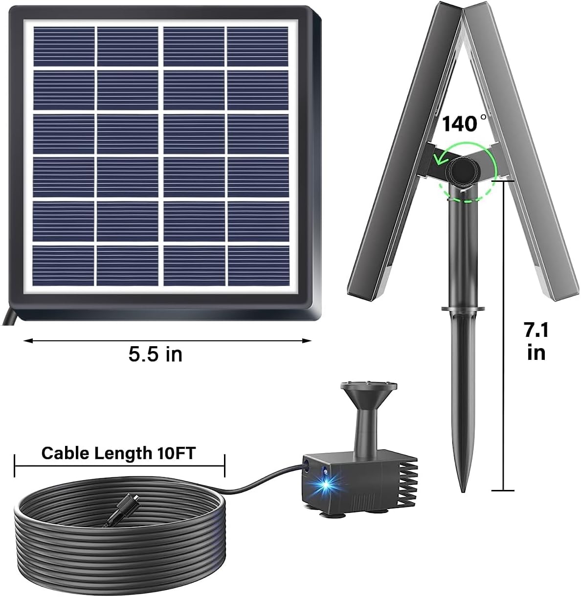 Lewisia Solar Bird Bath Fountain Pump USB Charging + Solar Powered Water Pump for Birdbath Small Pond Garden Decoration