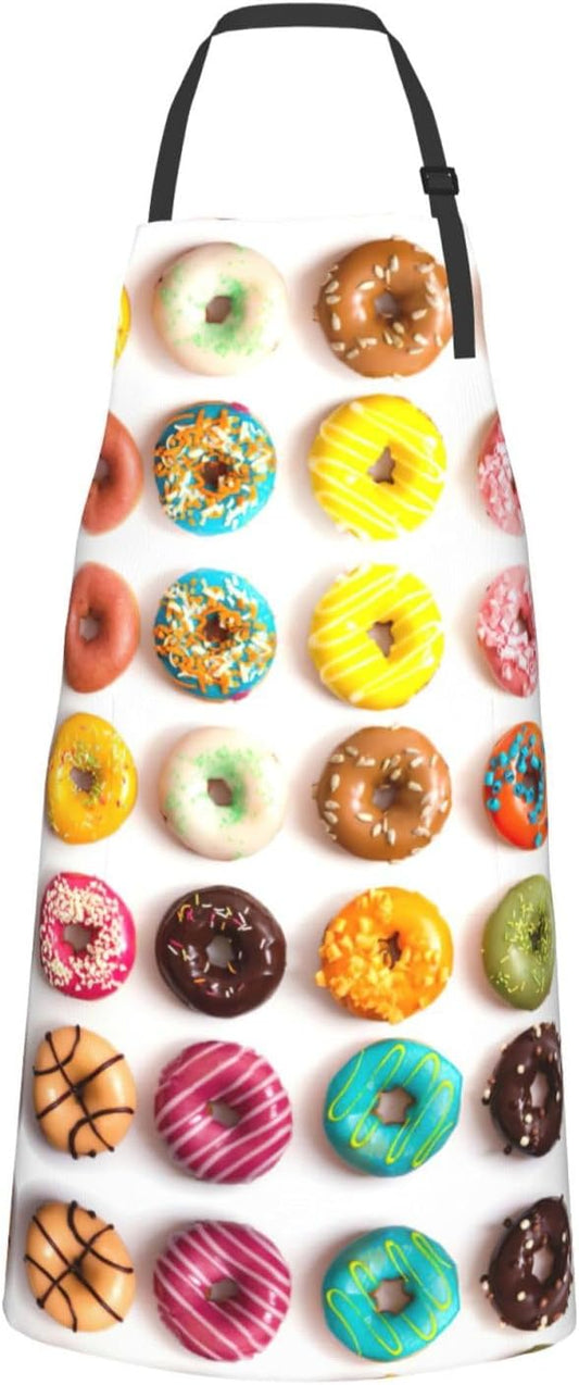 Different Flavors of Doughnuts print Waterproof apron with pocket adjustable cooking apron for adult kitchen bibs to bake