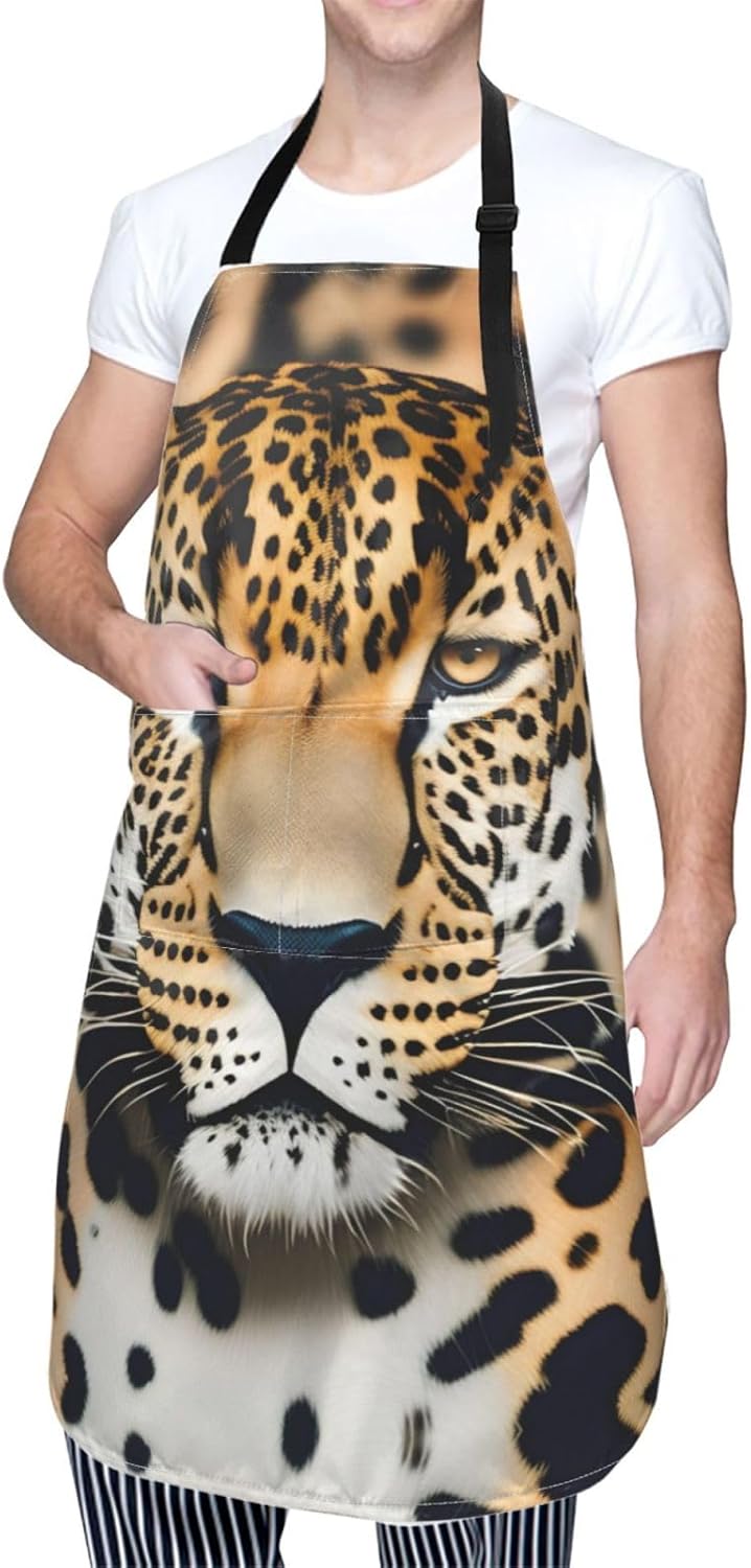 Animal Leopard print Waterproof chef's apron with pocket apron for kitchen cooking baking barbecue and gardening
