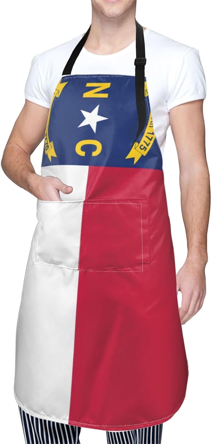 North Carolina state flag print Waterproof chef's apron with pocket apron for kitchen cooking baking barbecue and gardening