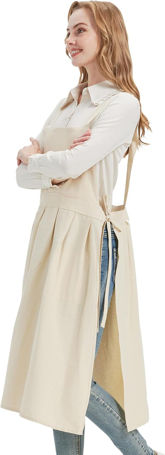 Nanxson Cotton Apron Pinafore Dress Women with Pockets Split Waterdrop