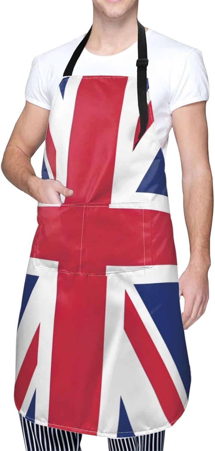 UK Flag print Waterproof apron with pocket adjustable cooking apron for adult kitchen bibs to bake