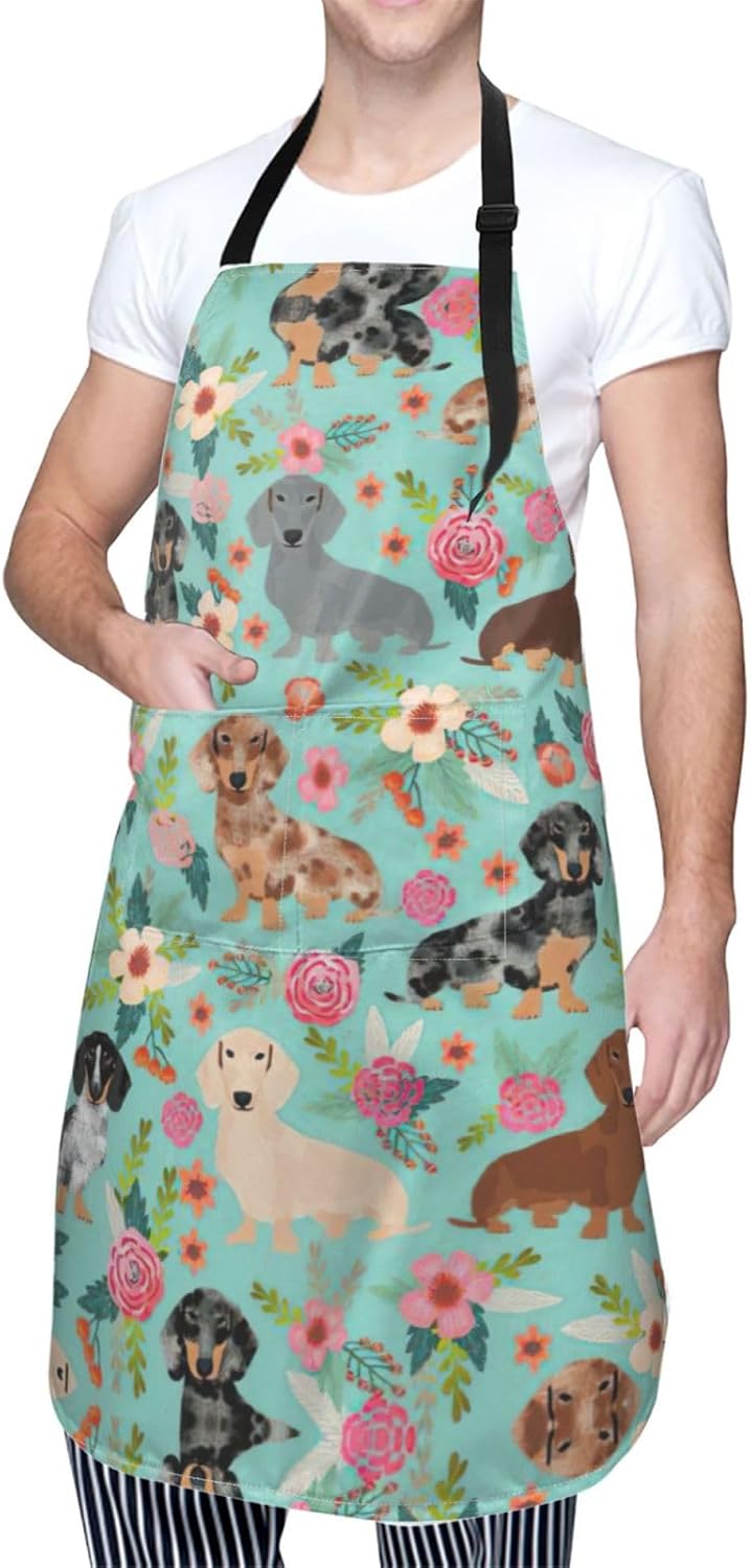 Dog Floral print Waterproof apron with pocket adjustable cooking apron for adult kitchen bibs to bake