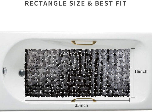 SONGZIMING Non-Slip Pebble Bathtub Mat Black 16 W x 35 L Inches (for Smooth/Non-Textured Tubs Only) Safe Shower Mat with Drain Holes, Suction Cups for Bathroom