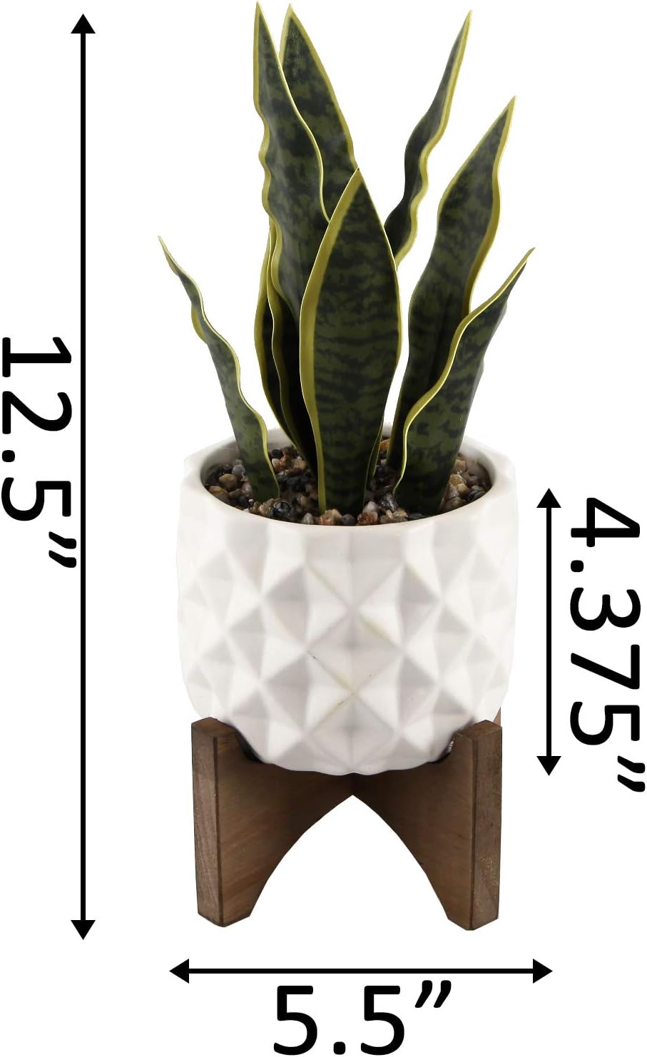Flora Bunda Large 12" Realistic Looking Artificial Snake Plant in Dimple Ceramic Pot with Wooden Stand for Outdoor Indoor Home or Office Décor Artificial Plant, Fake Plant