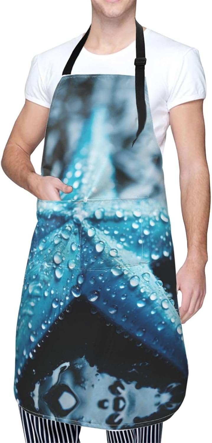 Umbrellas Starfish print Waterproof apron with pocket adjustable cooking apron for adult kitchen bibs to bake