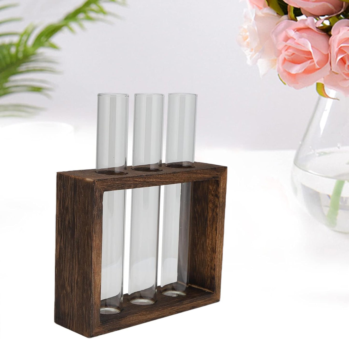 GLOGLOW Plant Propagation Station,Tiered Hydroponic Planters Pots with Wooden Stand and Glass Test Tubes, Home Decoration Vase and Gifts for Women Mom Plant Lovers Unique