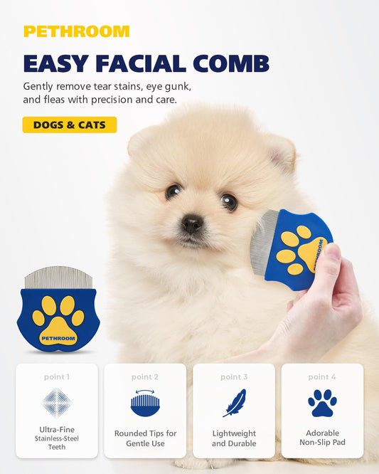 PETHROOM Professional Eye Comb for Pets | Stainless Steel Tear Stain R