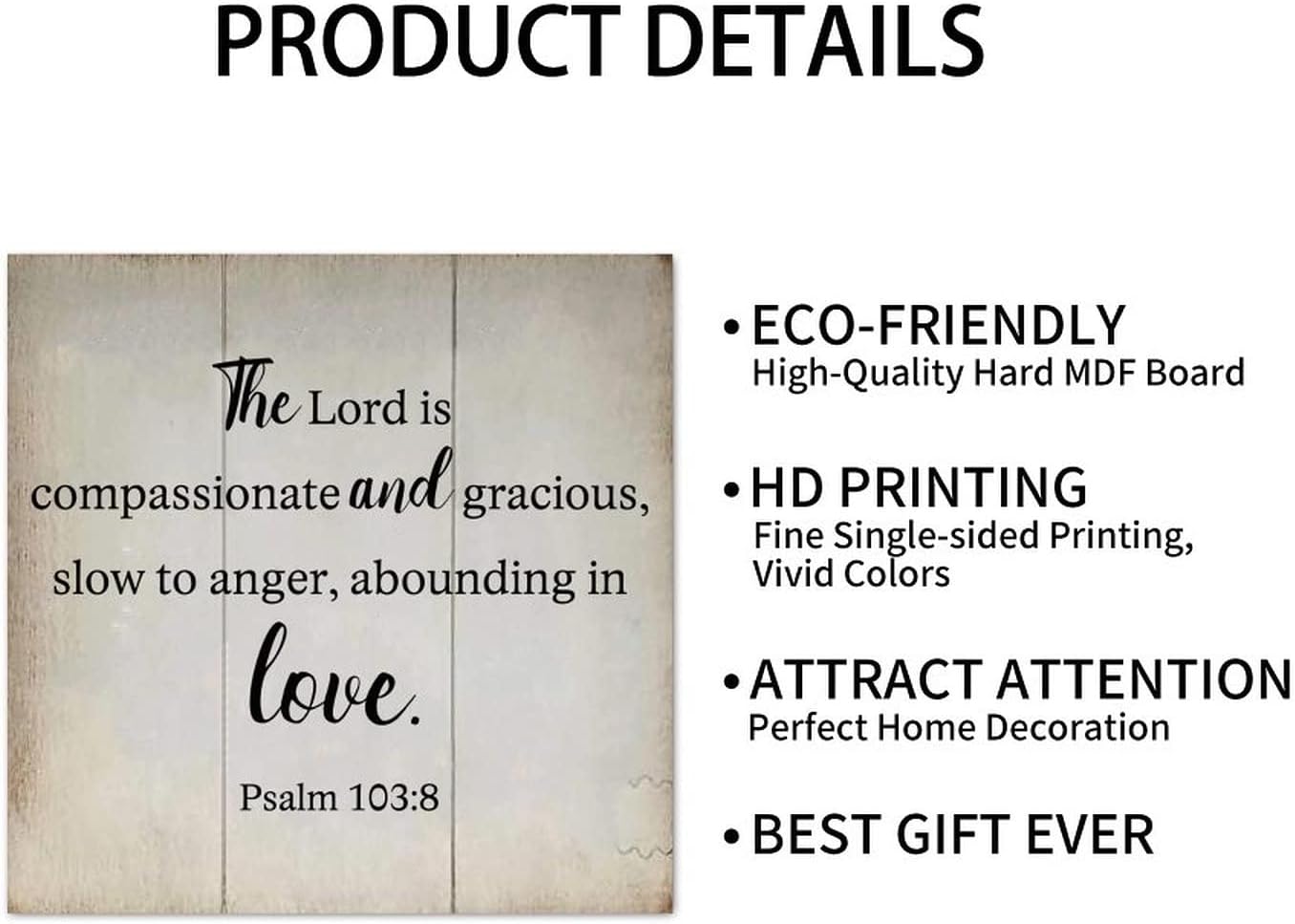 LITTLEGROVE SEEDS Rustic Scripture Wood Sign The Lord Is Compassionate And Gracious Psalm 103:8 Sign Farmhouse Wall Art Rustic Wall Decor for Home Man Cave Gate Garden Bars Cafes 10x10in