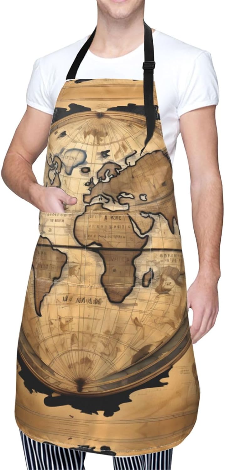 Ancient Map World Globe Print Laundry apron 28x33 In Waterproof Kitche