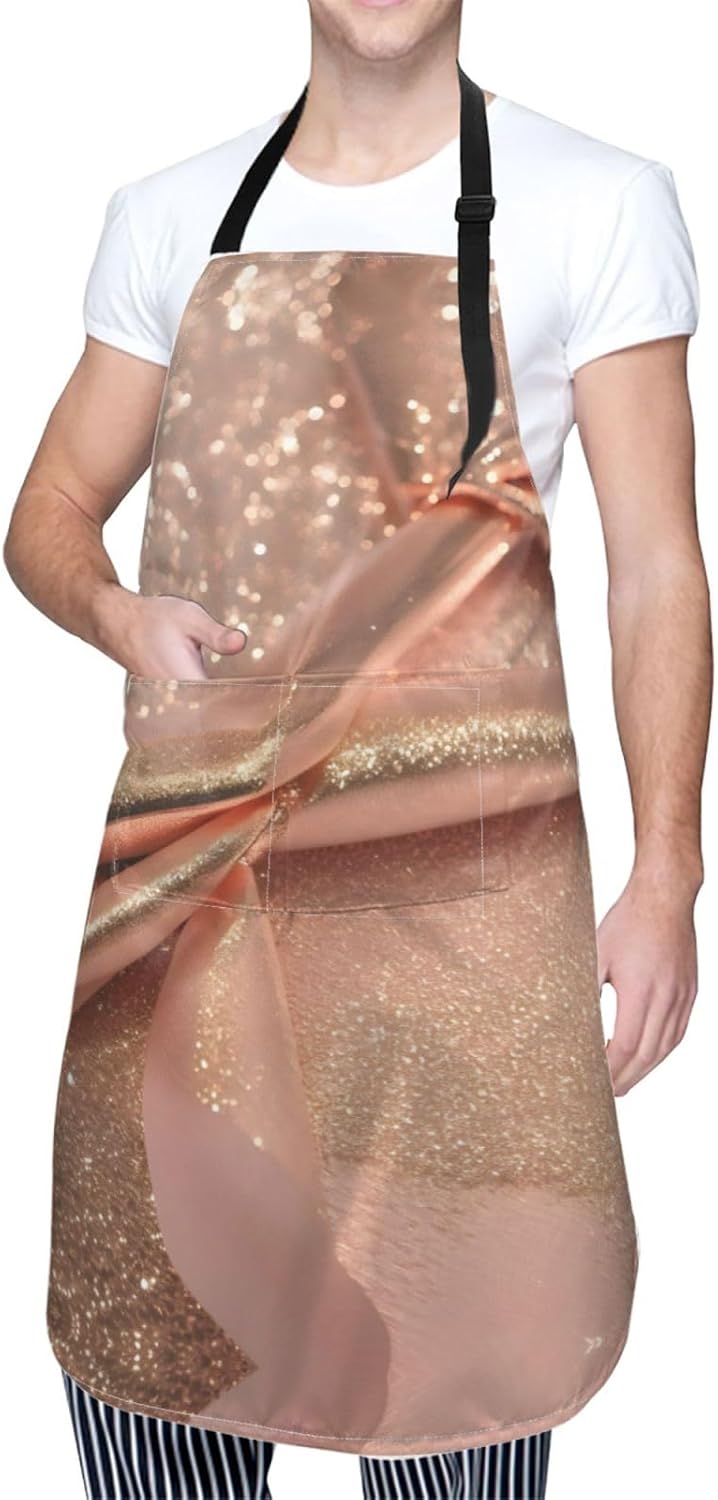 rose gold glitter print Waterproof apron with pocket adjustable cooking apron for adult kitchen bibs to bake