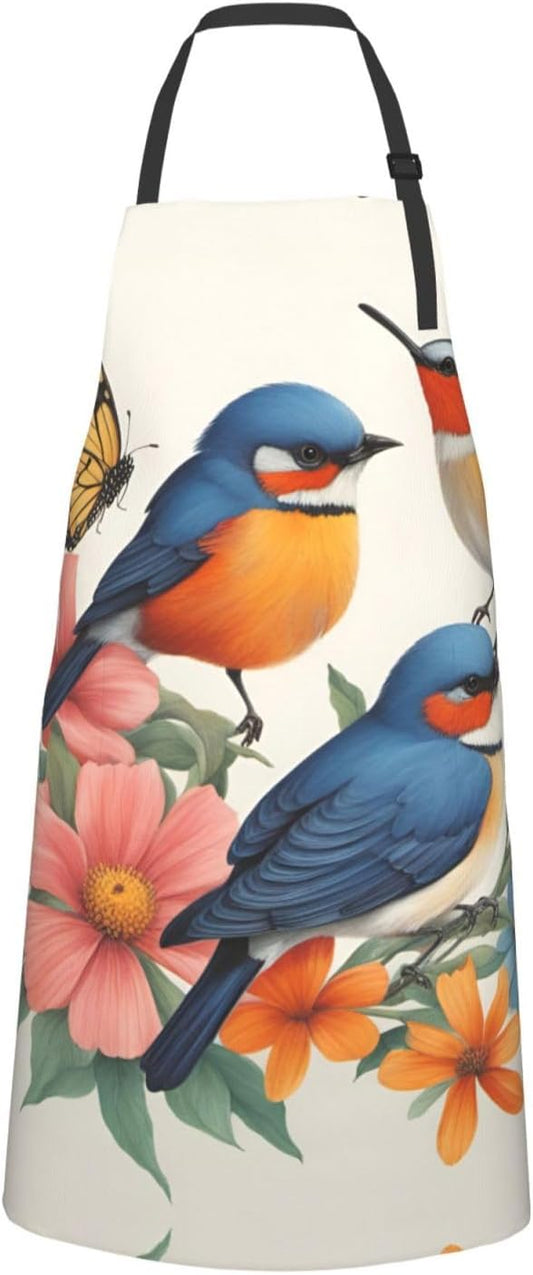 Birds Flowers Butterfly print Waterproof chef's apron with pocket apron for kitchen cooking baking barbecue and gardening